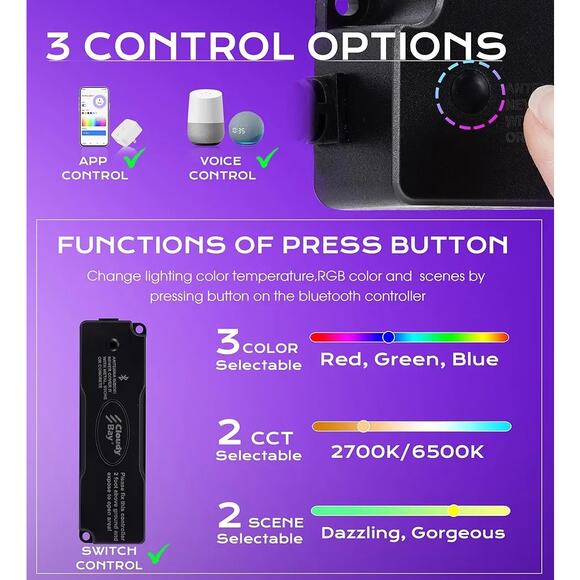 Cloudy Bay 8-Pack 7” Smart Hardscape LED Lights RGB Color Changing, Alexa/Google - Picture 4 of 9